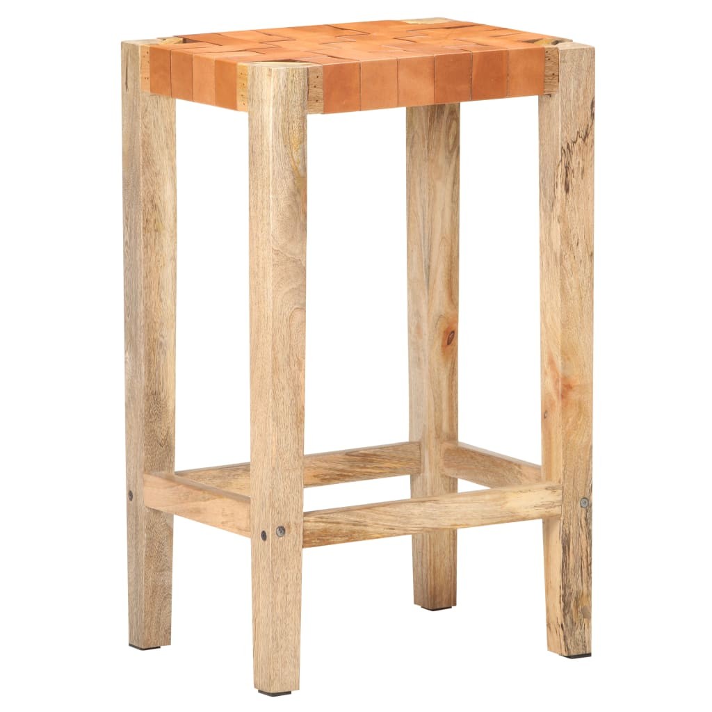 Bar Stools 2 pcs Brown Real Leather 75 cm